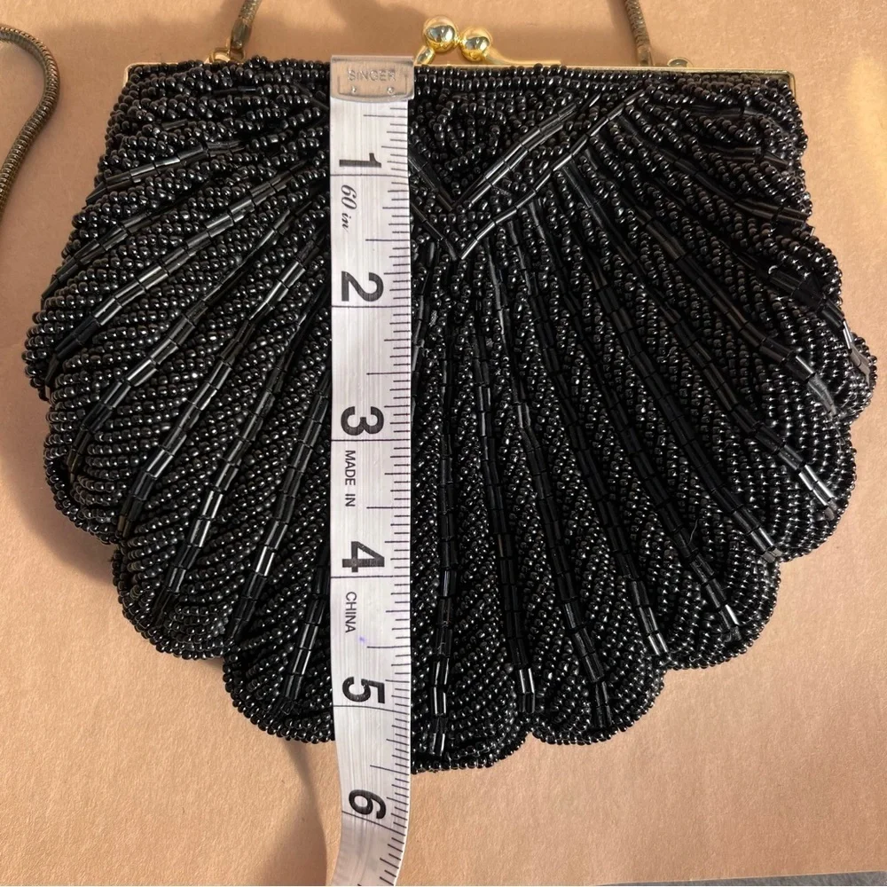 New Vintage Black Beaded Clamshell Mini Formal Purse - Picture 4 of 9